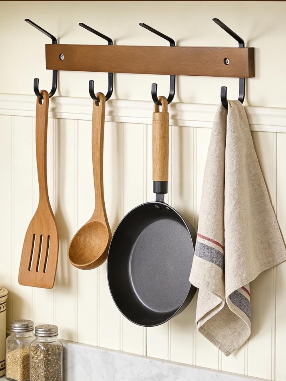 SCUNDA 2 Pack Wooden Wall Coat Rack 4 Hooks Brown Entryway Organizer